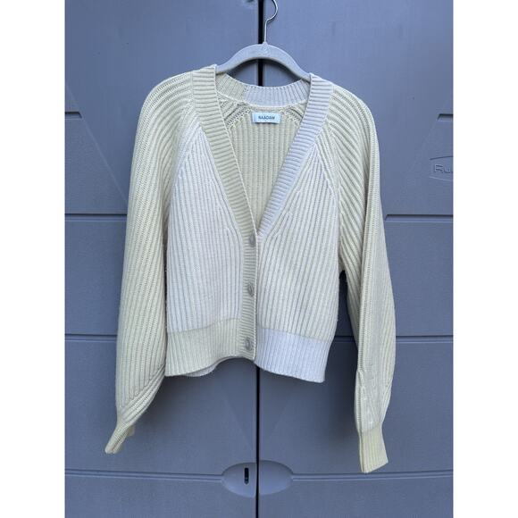 NAADAM Wool Cashmere Ribbed Color Block Fisherman Sweater Cardigan XS Cozy Crop - Picture 5 of 13